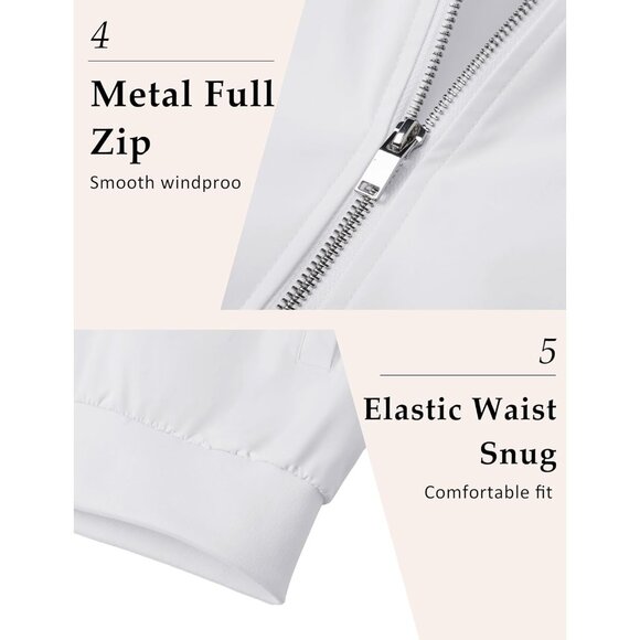 🆕 Men White Bomber Jacket Lightweight Casual Windbreaker Full Zip Spring Coat - Picture 6 of 6